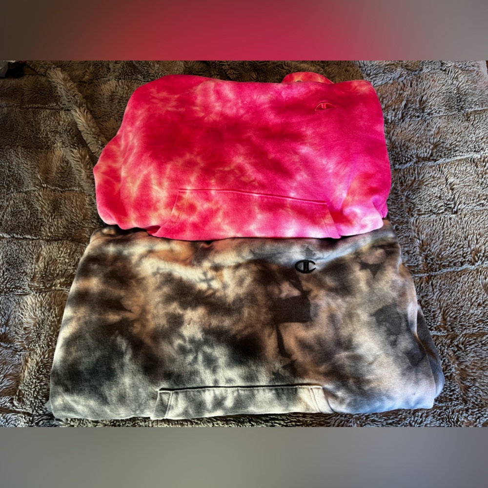 Two Pink & Gray Tye Dye Champion Hoodies
